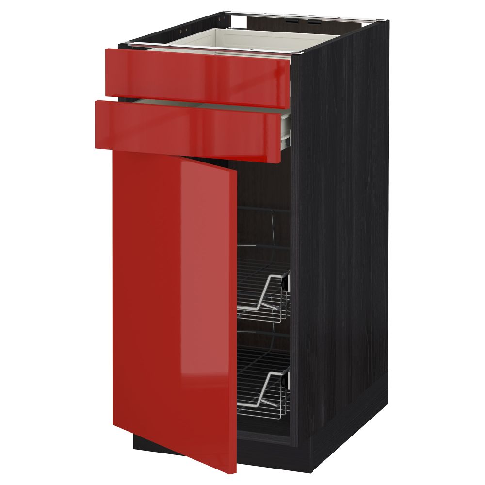 Напольный шкаф, дверца, 2 ящика, проволочных корзин МЕТОД / ФОРВАРА, черный, Рингульт красный - схема-чертеж с размерами