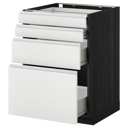 Напольный шкаф 4 фронтальных панели, 4 ящика МЕТОД / ФОРВАРА, черный, Нодста белый