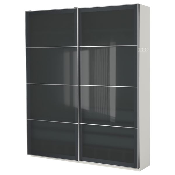 Гардероб ПАКС, белый, Уггдаль серое стекло (200x44x236 см) - фото 2