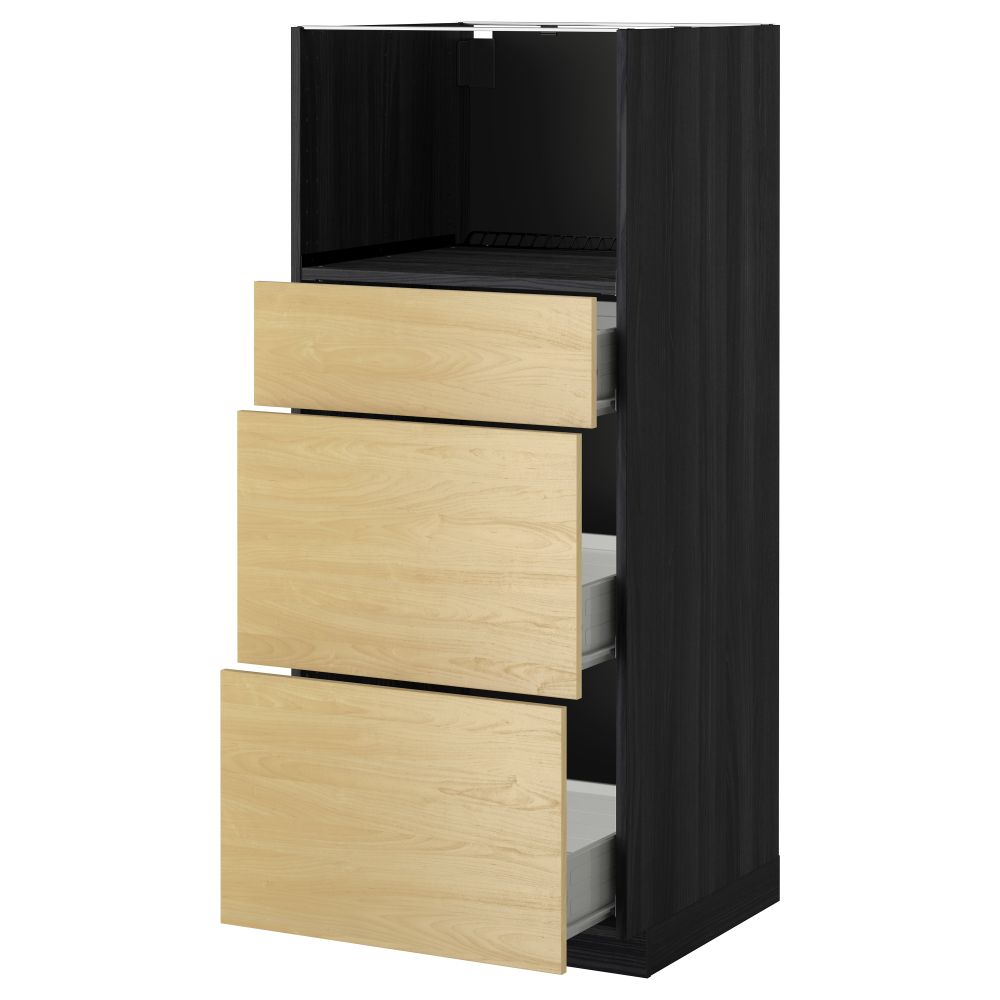 Высокий шкаф для СВЧ с 3 ящиками МЕТОД / ФОРВАРА, черный, Тингсрид береза (60x60x140 см) - фото 1