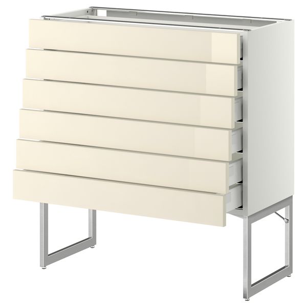 Напольный шкаф 6 фронтальных панелей, 6 нижних ящиков МЕТОД / МАКСИМЕРА, белый, Рингульт кремовый - схема-чертеж с размерами