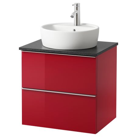 Шкаф п-раковину/столешн45/раковина  , глянцевый красный, черный