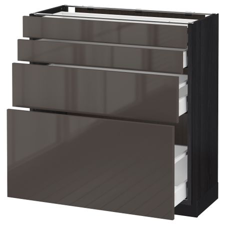 Напольный шкаф 4 фронтальных панели, 4 ящика МЕТОД / МАКСИМЕРА, черный, Рингульт серый