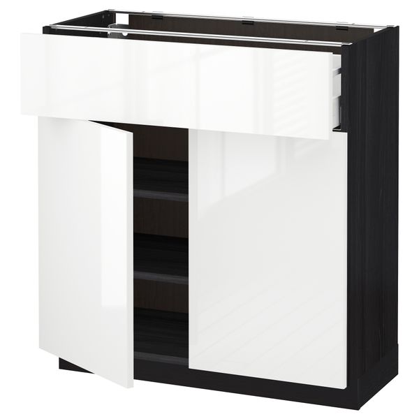 Напольный шкаф + ящик, 2 дверцы МЕТОД / МАКСИМЕРА, черный, Рингульт белый - схема-чертеж с размерами