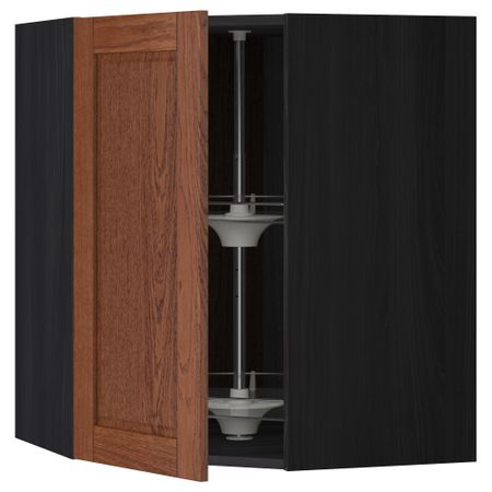 Угловой навесной шкаф с вращающейся секцией МЕТОД, черный, Филипстад коричневый