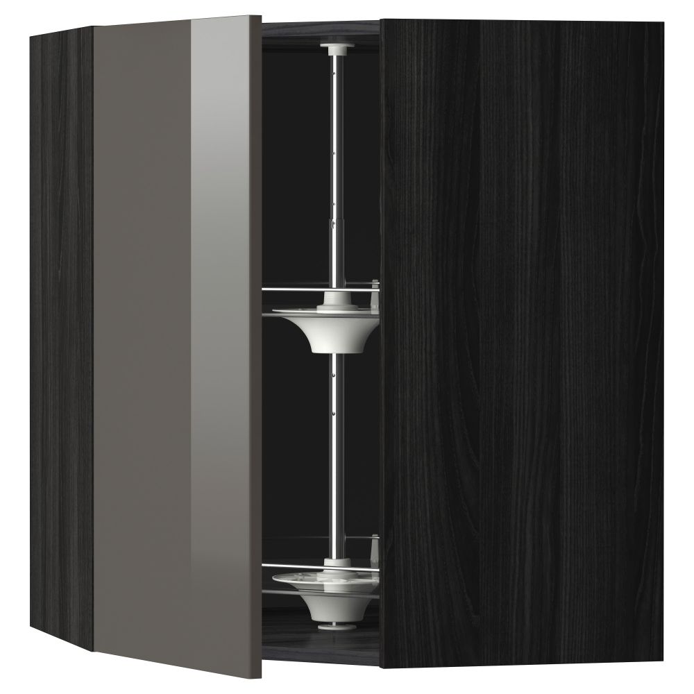 Угловой навесной шкаф с вращающейся секцией МЕТОД, черный, Рингульт серый - схема-чертеж с размерами