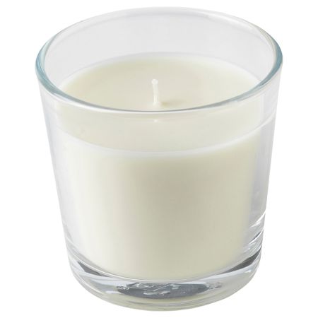 Ароматическая свеча в стакане, Агаровое дерево/светло-бежевый 7.5 см IKEA HEMBJUDEN ХЕМБЬЮДЕН 805.124.07