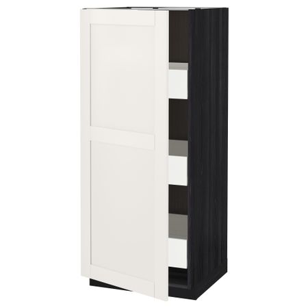 Высокий шкаф с ящиками МЕТОД / ФОРВАРА, черный, Сэведаль белый (60x60x140 см)