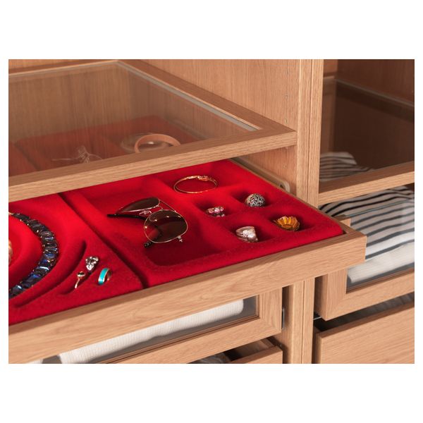 Выдвижная полка + вставка для украшений КОМПЛИМЕНТ, под дуб, красный - схема-чертеж с размерами