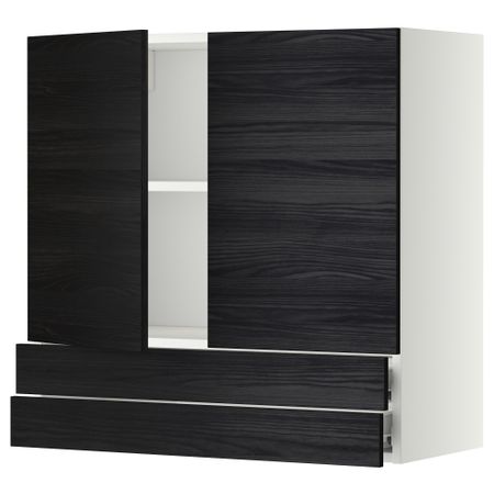 Навесной шкаф, 2 дверцы, 2 ящика МЕТОД / ФОРВАРА, белый, Тингсрид черный