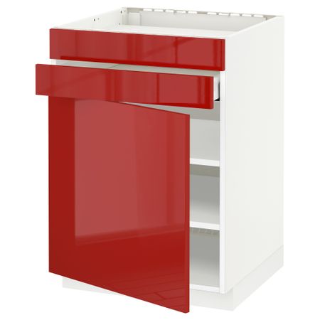 Напольный шкаф для варочной панели, доводчик, 2 фасада, 1 ящик МЕТОД / МАКСИМЕРА, белый, Рингульт красный (60x60 см)
