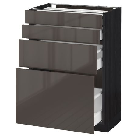 Напольный шкаф 4 фронтальных панели, 4 ящика МЕТОД / МАКСИМЕРА, черный, Рингульт серый