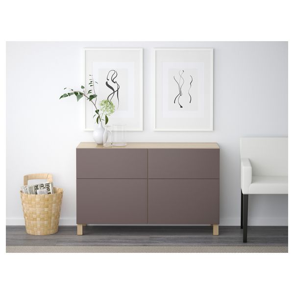 Комбинация для хранения с дверцами, ящиками БЕСТО, под беленый дуб, Вальвикен темно-коричневый (120x40x74 см) - фото 2