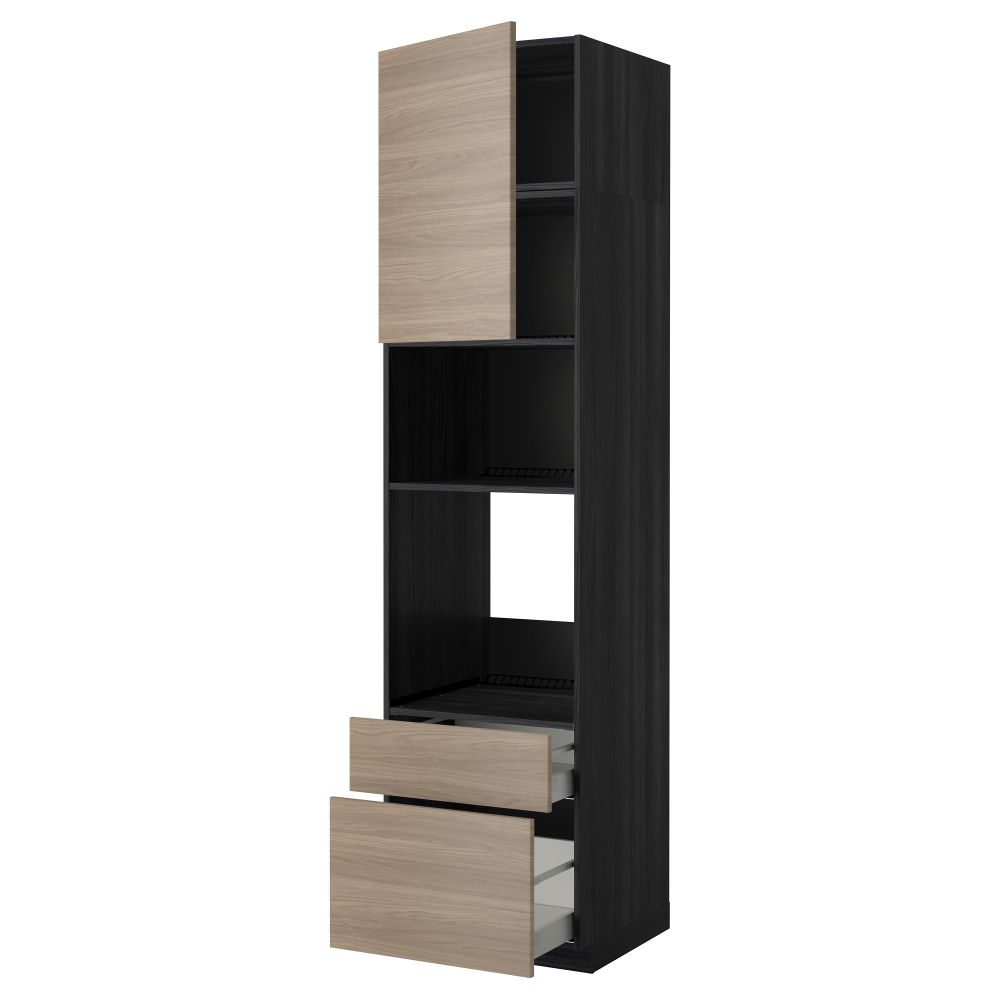 Высокий шкаф для духовки/СВЧ дверца, 2 ящика МЕТОД / МАКСИМЕРА, черный, Брокхульт светло-серый - схема-чертеж с размерами