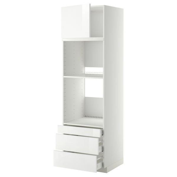 Высокий шкаф для духовки комбинированный, духовка + дверца, 3 ящика МЕТОД / МАКСИМЕРА, белый, Рингульт белый - фото 1