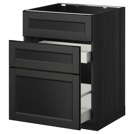Напольный шкаф под мойку + 3 фронтальных панели, 2 ящика МЕТОД / МАКСИМЕРА, черный, Лаксарби черно-коричневый