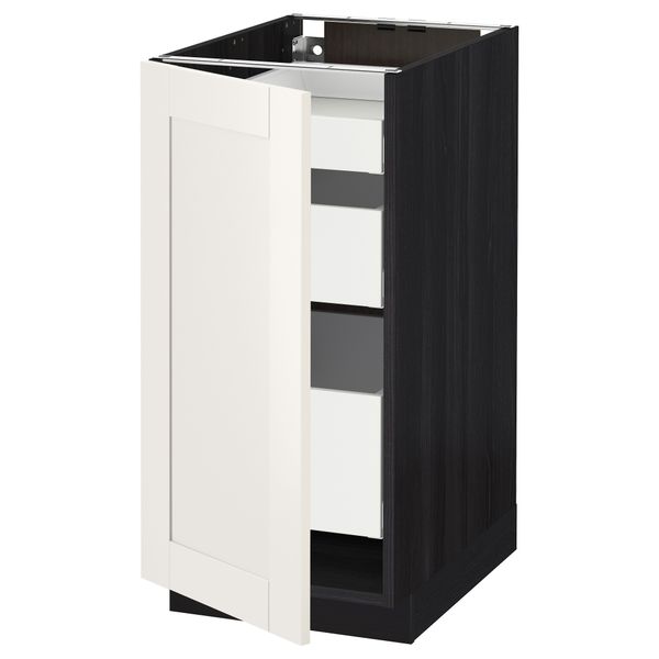 Напольный шкаф с 1 дверцей, 3 ящика МЕТОД / МАКСИМЕРА, черный, Сэведаль белый - схема-чертеж с размерами