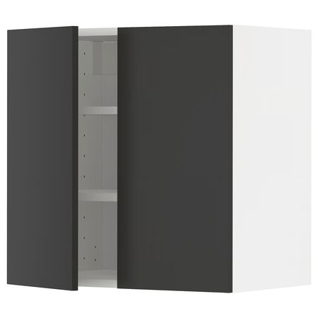 METOD Навесной шкаф с полками/2дверцы - белый/Nickebo матовый антрацит 60x60 см