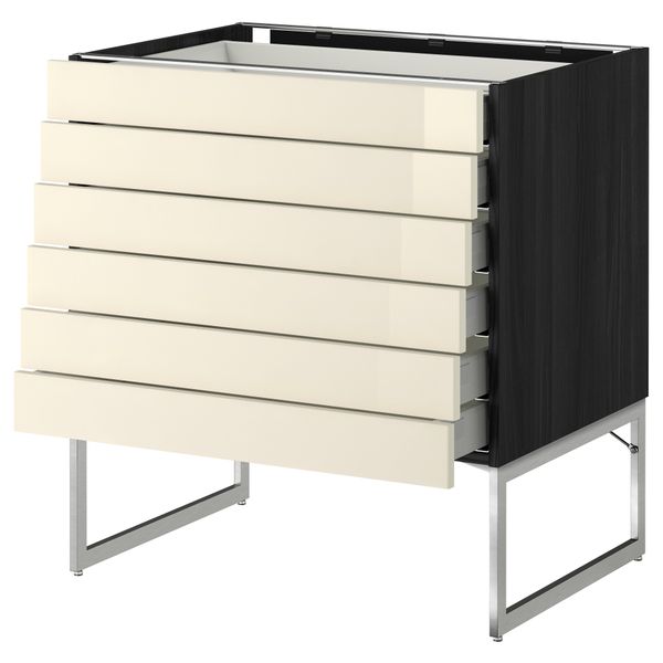 Напольный шкаф 6 фронтальных панелей, 6 нижних ящиков МЕТОД / МАКСИМЕРА, черный, Рингульт кремовый - схема-чертеж с размерами