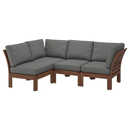 Модульный угловой 3-местный диван, садовый, коричневая морилка/ФРЁСЁН/ДУВХОЛЬМЕН темно-серый 143/223x80x84 см IKEA ÄPPLARÖ