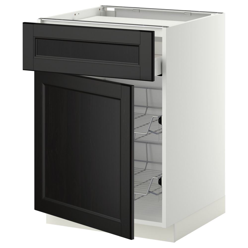 Напольный шкаф для варочной панели, ящик, 2 проволочных корзины МЕТОД / МАКСИМЕРА, белый, Лаксарби черно-коричневый (60x60 см) - фото 1