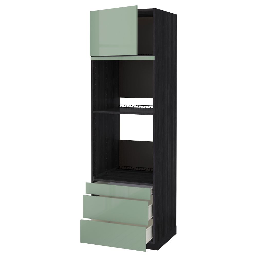 Высокий шкаф для духовки комбинированный, духовка + дверца, 3 ящика МЕТОД / ФОРВАРА, черный, Калларп светло-зеленый (60x60x200 - фото 1