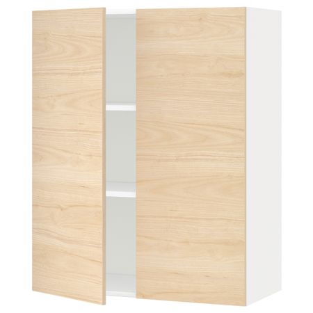 Навесной шкаф с полками/2дверцы, белый/Аскерсунд под светлый ясень 80x100 см IKEA METOD МЕТОД 094.450.97
