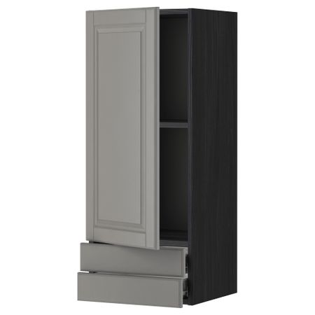 Навесной шкаф с дверцей, 2 ящика МЕТОД / ФОРВАРА, черный, Будбин серый