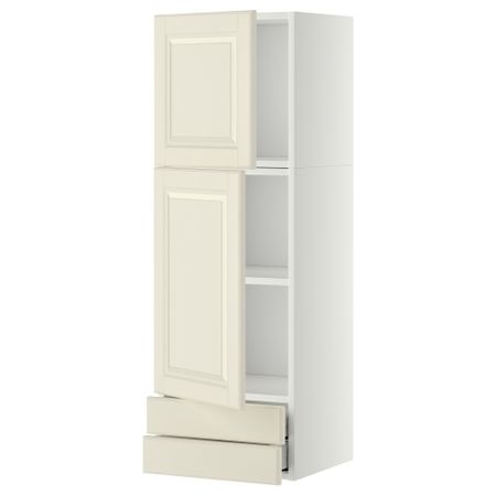 Навесной шкаф, 2 дверцы, 2 ящика МЕТОД / МАКСИМЕРА, белый, Будбин белый с оттенком