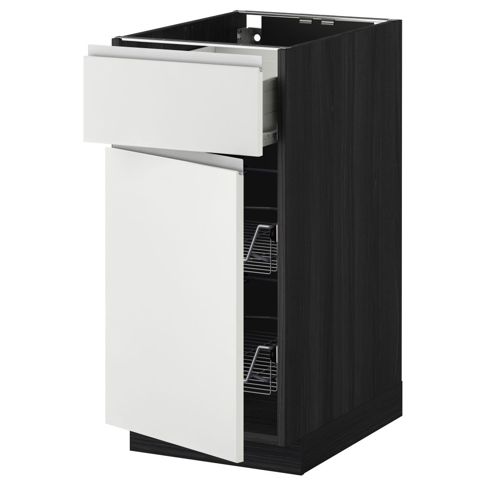 Напольный шкаф с проволочной корзиной, ящиком, дверью МЕТОД / ФОРВАРА, черный, Нодста белый - схема-чертеж с размерами