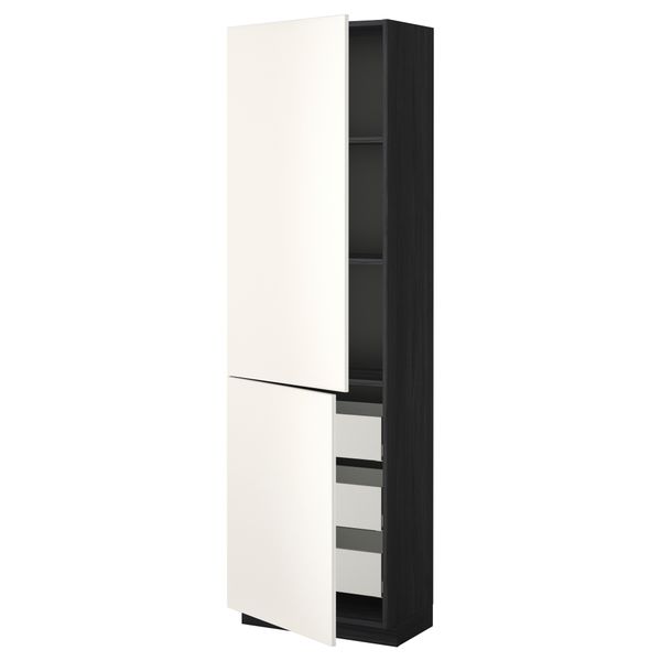 Высокий шкаф + полки, 3 ящика, 2 дверцы МЕТОД / МАКСИМЕРА, черный, Веддинге белый - фото 1