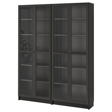 Стеллаж, 160x30x202 см, черно-коричневый, стекло IKEA BILLY БИЛЛИ, OXBERG ОКСБЕРГ 592.287.46