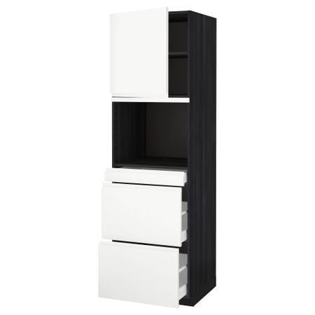 Высокий шкаф для СВЧ/дверца, 3 ящика МЕТОД / МАКСИМЕРА, черный, Воксторп белый