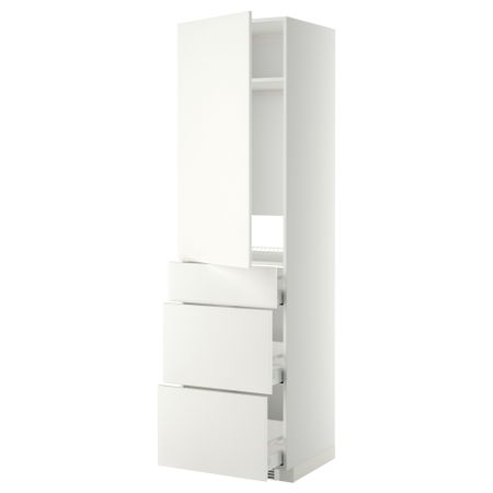 Высокий шкаф для холодильника, с дверцами, 3 ящика МЕТОД / МАКСИМЕРА, белый, Хэггеби белый (60x60x220 см)