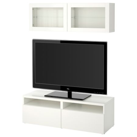 Шкаф для ТВ, комбинированный, стекляные дверцы БЕСТО, Лаппвикен, Синдвик белый прозрачное стекло (120x20/40x166 см)