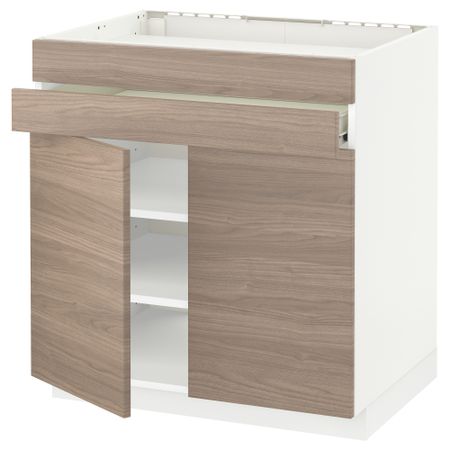 Напольный шкаф для варочной панели, 2 ящика, 2 фасада, 1 ящик МЕТОД / ФОРВАРА, белый, Брокхульт светло-серый (80x60 см)