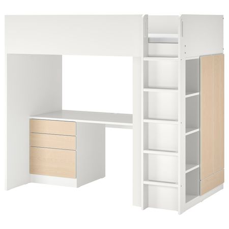 Кровать-чердак, белый береза/с письменным столом с 4 ящиками 90x200 см IKEA SMÅSTAD СМОСТАД 494.358.50