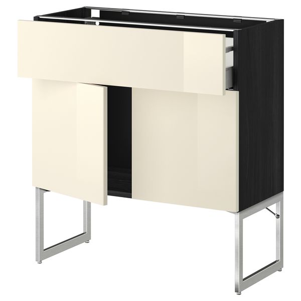 Напольный шкаф, полки, ящик, 2 двери МЕТОД / МАКСИМЕРА, черный, Рингульт кремовый - схема-чертеж с размерами