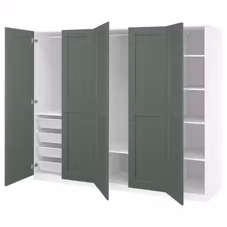 PAX / GRIMO Гардероб, комбинация - белый/серо-зеленый 250x60x201 см