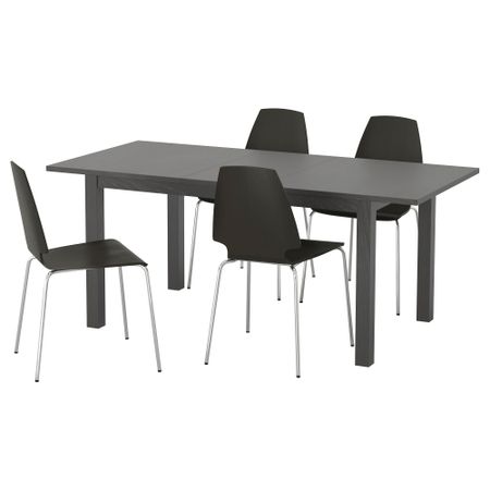 Стол и 4 стула БЬЮРСТА / ВИЛЬМАР, коричнево-чёрный (140 см)