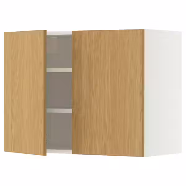 METOD Навесной шкаф с полками/2дверцы - белый/Sinarp дубовый шпон 80x60 см - фото 1
