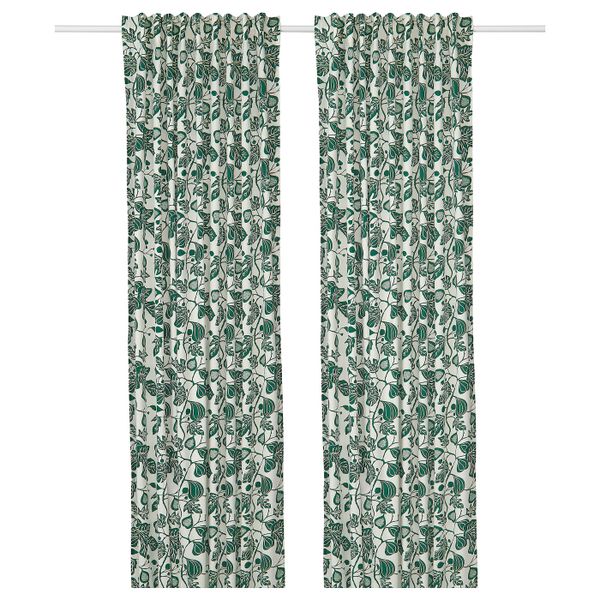 Гардины, 1 пара, белый/темно-зеленый 145x300 см IKEA ALPKLÖVER АЛЬПКЛЁВЕР 004.598.14 - фото 1