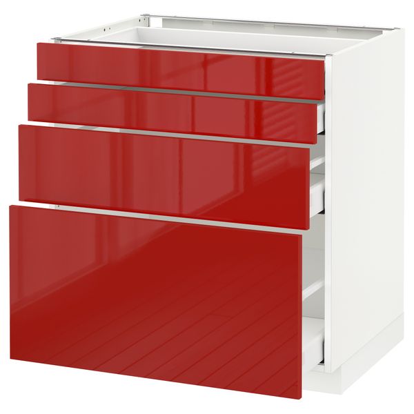Напольный шкаф 4 фронтальных панели, 4 ящика МЕТОД / МАКСИМЕРА, белый, Рингульт красный - схема-чертеж с размерами