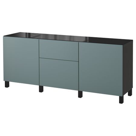 Комбинация для хранения с дверцами, ящиками БЕСТО, черно-коричневый, Вальвикен серо-бирюзовый (180x40x74 см)