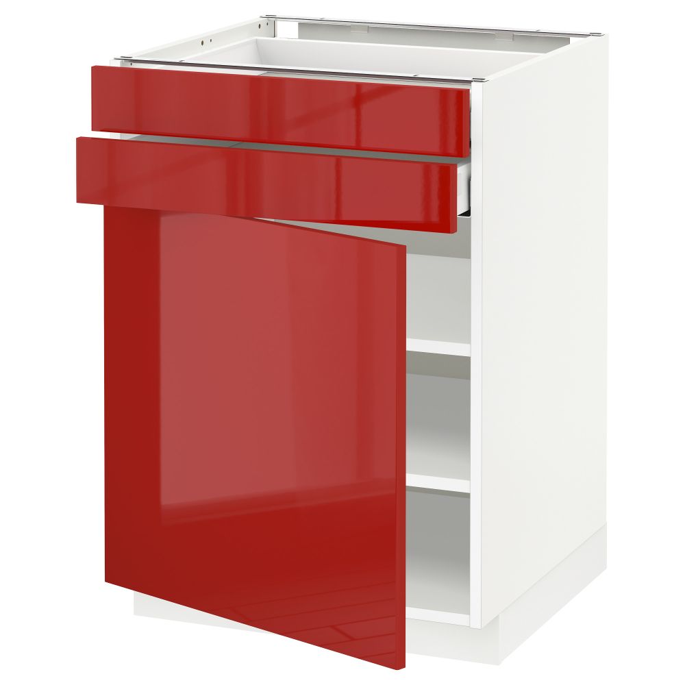 Напольный шкаф с дверцей, 2 ящиками МЕТОД / МАКСИМЕРА, белый, Рингульт красный - схема-чертеж с размерами