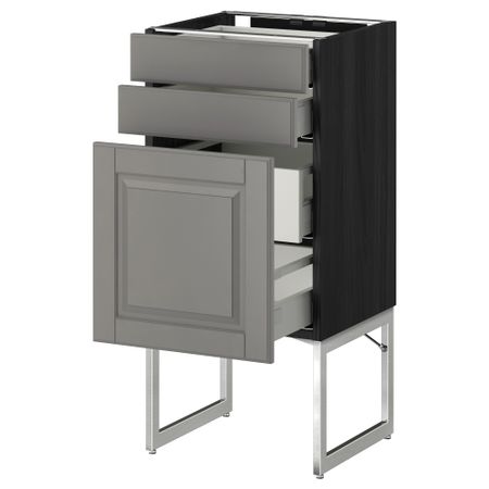 Напольный шкаф 3 фронтальных панели, 2 нижних, 2 средних ящика МЕТОД / МАКСИМЕРА, черный, Будбин серый