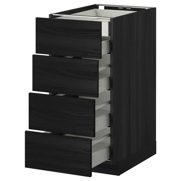 Напольный шкаф 4 фронтальных, 2 низких, 3 средних ящ, черный, Тингсрид черный 40x60 см IKEA МЕТОД / МАКСИМЕРА 592.343.37 - фото 1