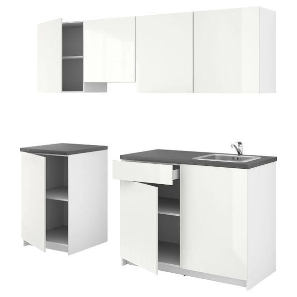 Кухня, глянцевый белый 240x61x220 см IKEA KNOXHULT КНОКСХУЛЬТ 794.005.71 - фото 1