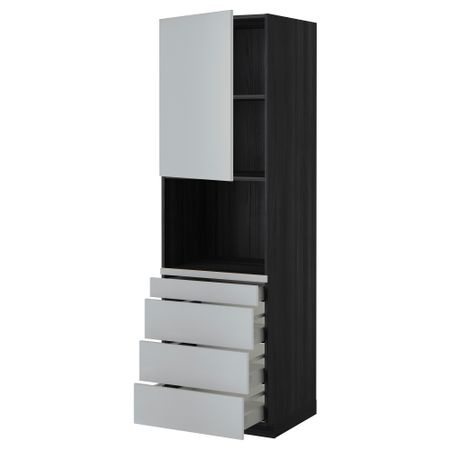 Высокий шкаф для комбинированния СВЧ, 4 ящика МЕТОД / МАКСИМЕРА, черный, Веддинге серый