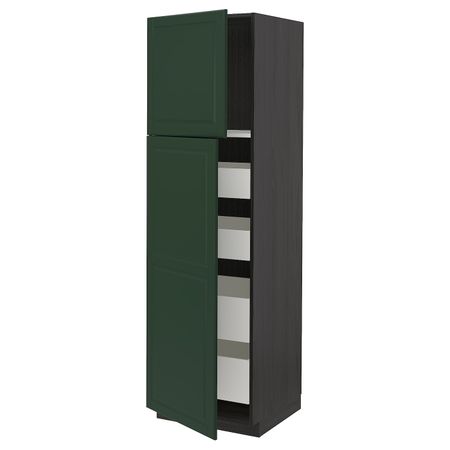 Высокий шкаф/2дверцы/4ящика, черный/Будбин темно-зеленый 60x60x200 см IKEA МЕТОД / МАКСИМЕРА 293.764.32